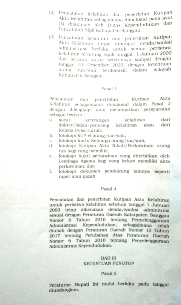 PERDA No. 8 Tahun 2018 Tentang Penerbitan AKTA Kelahiran